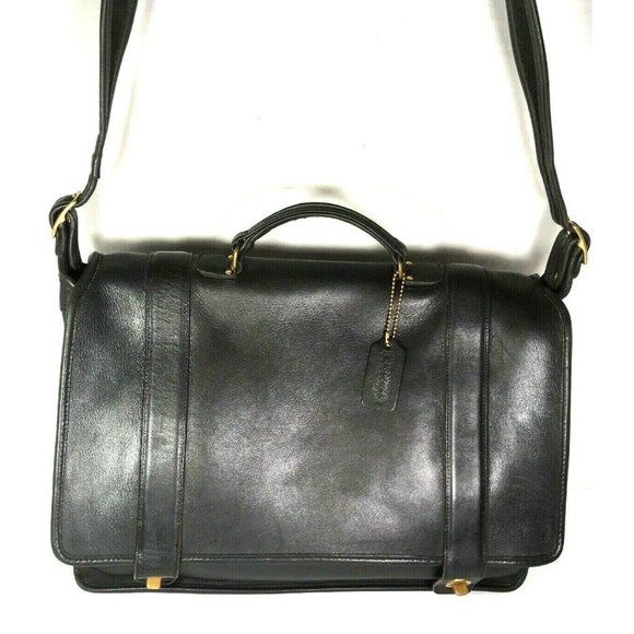 Coach 7205 Vintage Black Leather Briefcase Messenger Bag with Strap -Made In USA - Picture 1 of 12